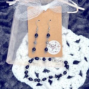 NEW: Soul_Embellish Handcrafted Silver Semi-Precious Onyx Crystals Jewelry Set